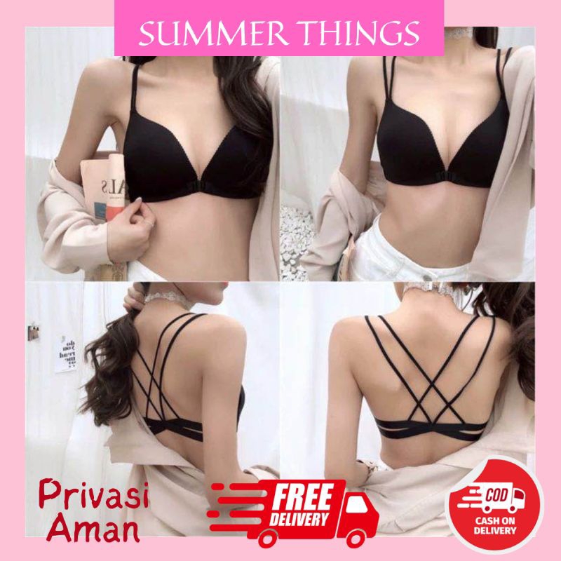 SUMMER THINGS A-017 Pakaian Wanita Import Bra Kait Depan Bralette Kancing Model Tali Silang Belakang