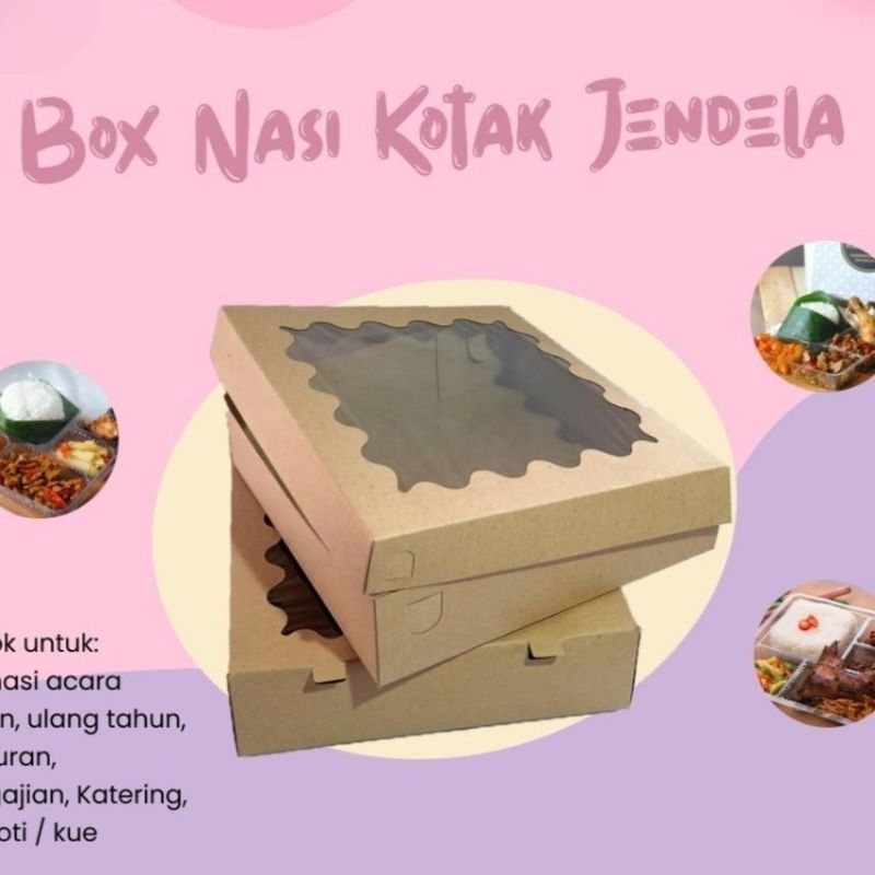 

(10PCS) Dus Kotak Kraft Laminasi Brownies Nasi Katering Coklat Jendela 20x20