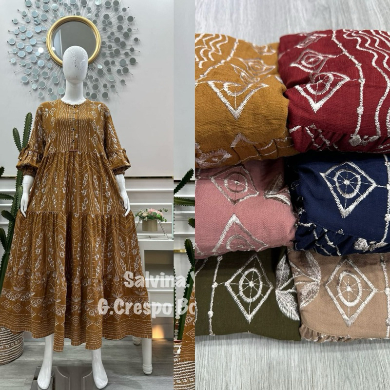 gamis crespo bordir lengan balon salvina ys