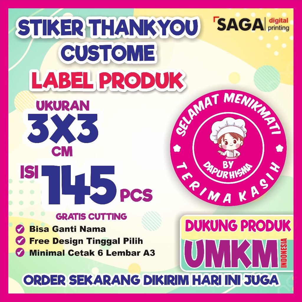 

Stiker Thankyou | Thank You | Selamat Menikmati ukuran 3x3 isi 145 pcs