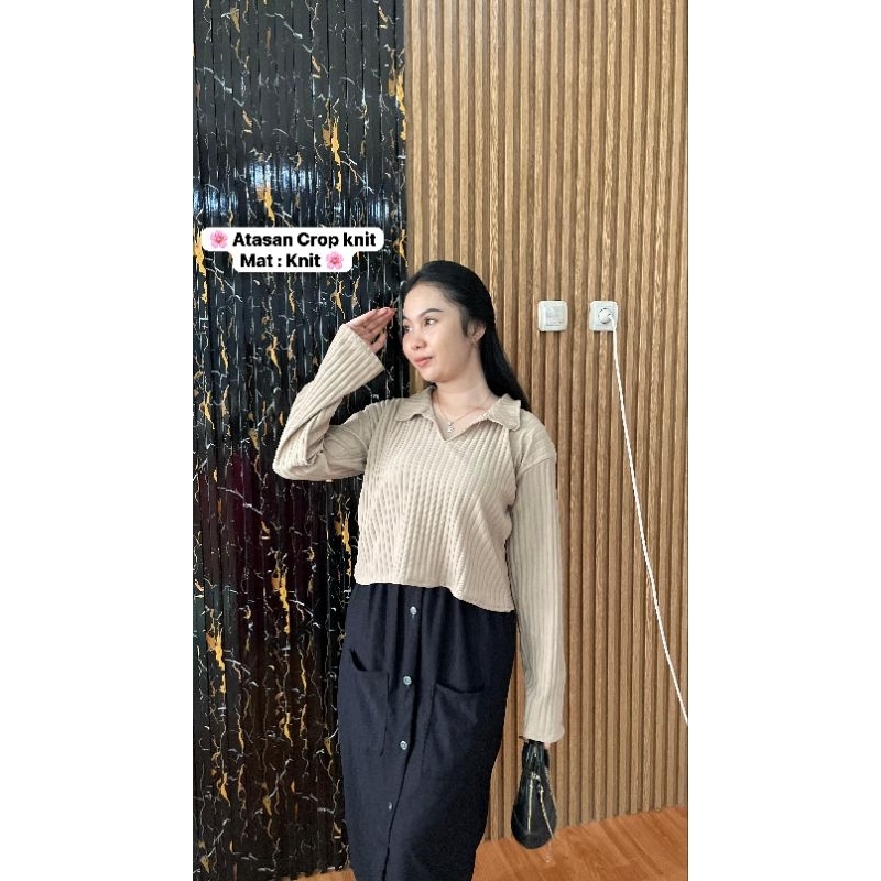 Atasan crop top polo knit premium/atasan crop knit