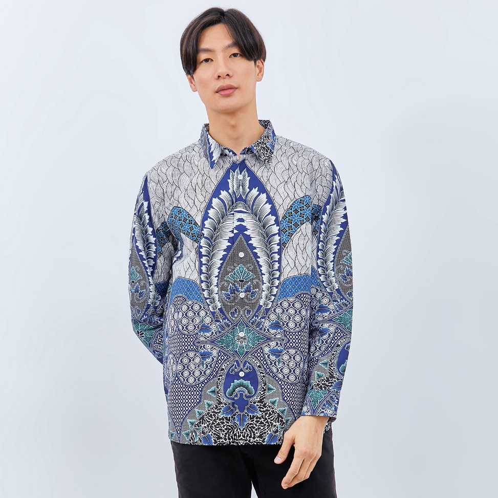 M231 Kemeja Pria Batik Panjang Biru 1722B