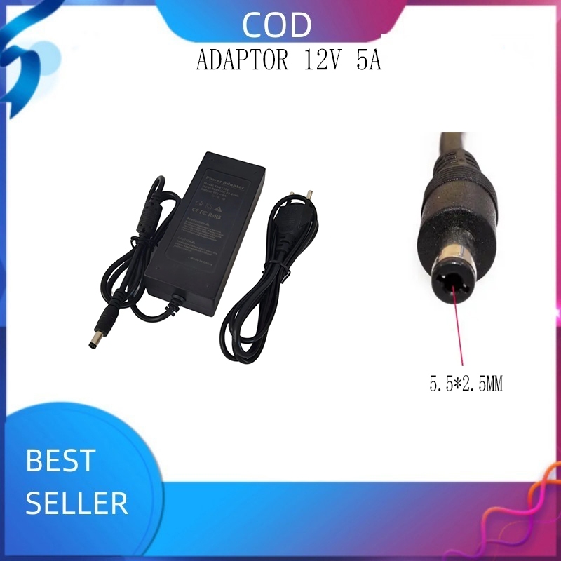 Power Adaptor 12V 5A Power Supply Trafo Pompa air 12 volt 5 Ampere plus kabel power listrik