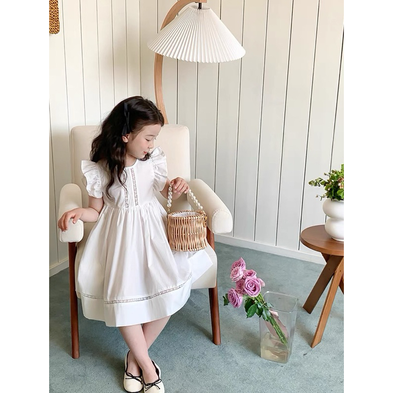 (1-10 TAHUN) Dress Putih Anak Perempuan | Gaun Putih Anak Perempuan Import | Dress Putih Korea Impor