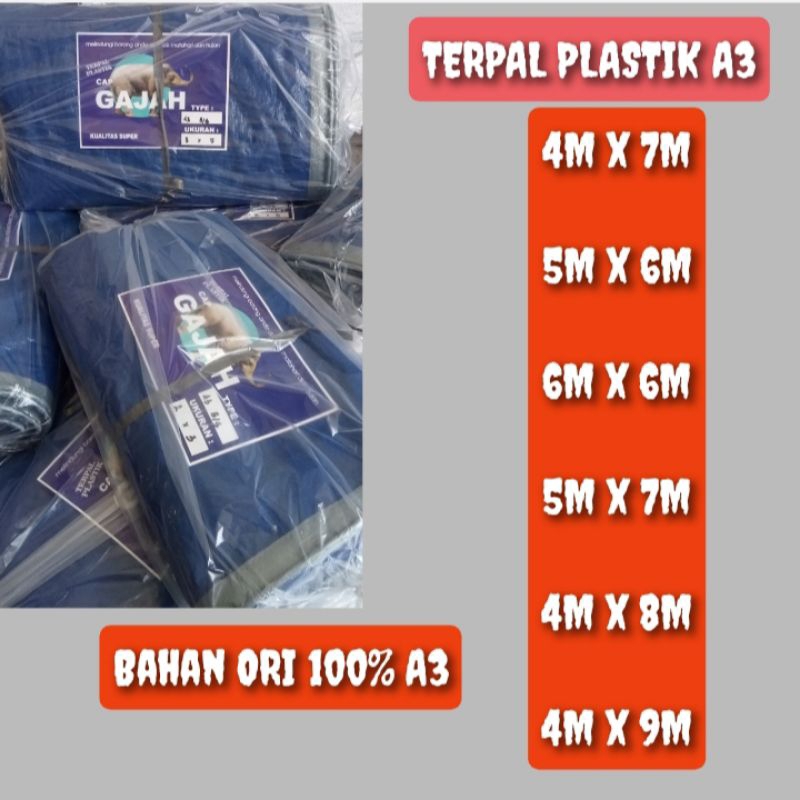 TERPAL PLASTIK A3, ukuran 4x7, 5x6 , 6x6 , 5x7 , 4x8 , 4x9