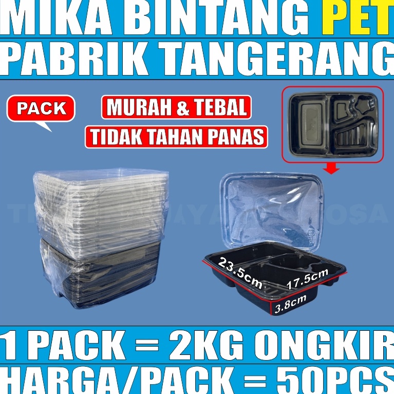 Terkini Mika Bento PET 4Sekat Per Pack Tray Bintang Kotak Makanan Lunch Box Murah 8R