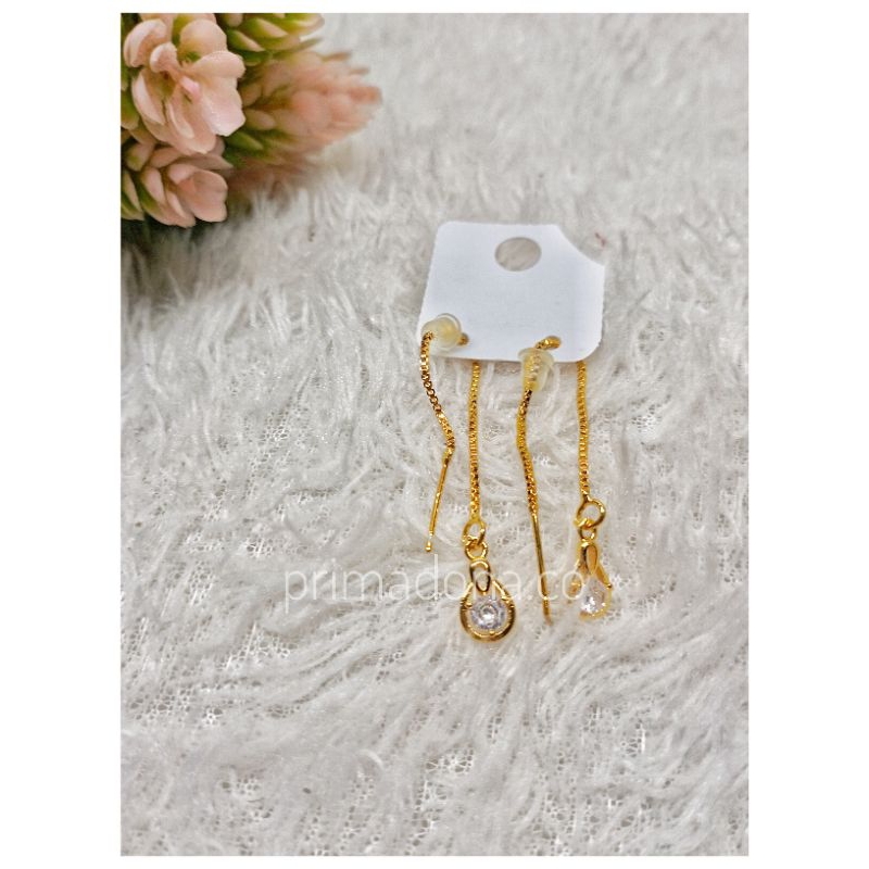 Anting tusuk panjang mata love lapis emas