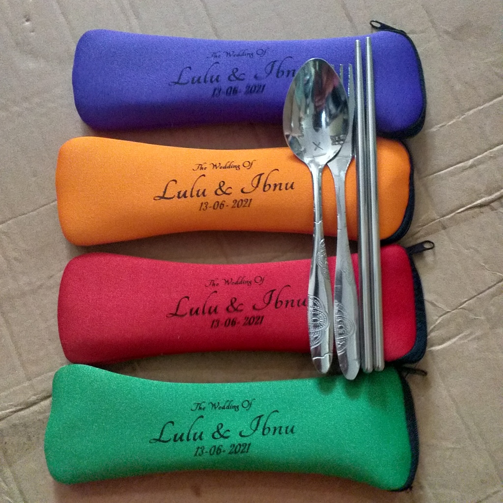 SOUVENIR SENDOK GARPU SUMPIT STAINLESS+POUCH+SABLON