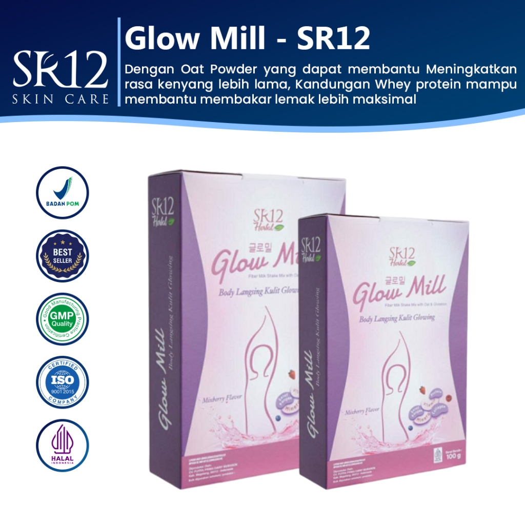 Glow Mill SR12 Body Langsing Pelangsing Kulit Glowing Minuman Diet SR12 Herbal Skincare BPOM