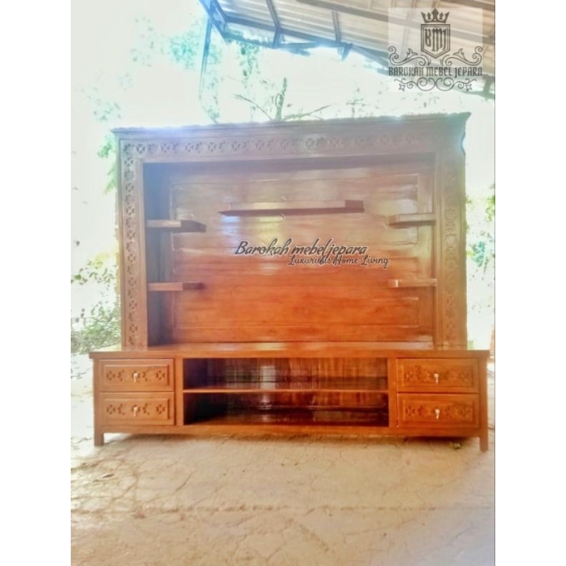 Partisi Backdrop TV Minimalis Full Kayu Jati 2,5meter