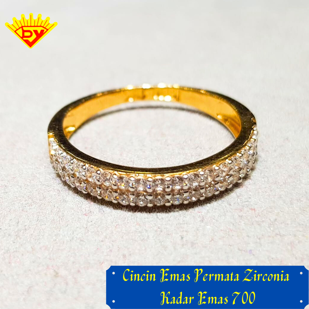 Cincin Emas Kuning Permata Zirconia 830 Kadar Emas 700