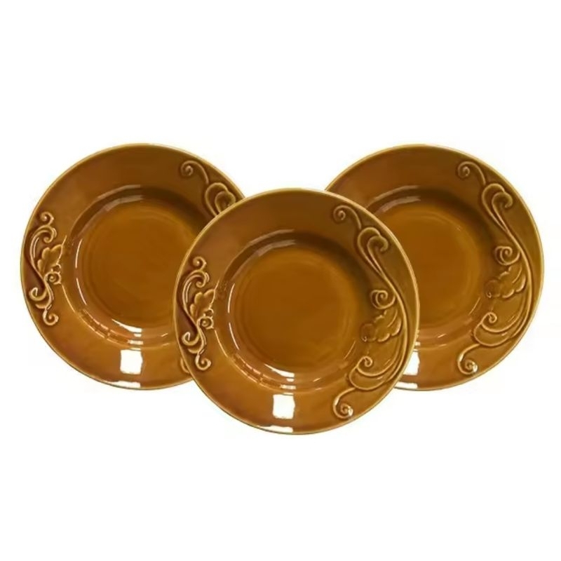 (12 PCS) Piring Keramik Piring Ukir Piring Lucky Piring Makan Ukir Piring Makan