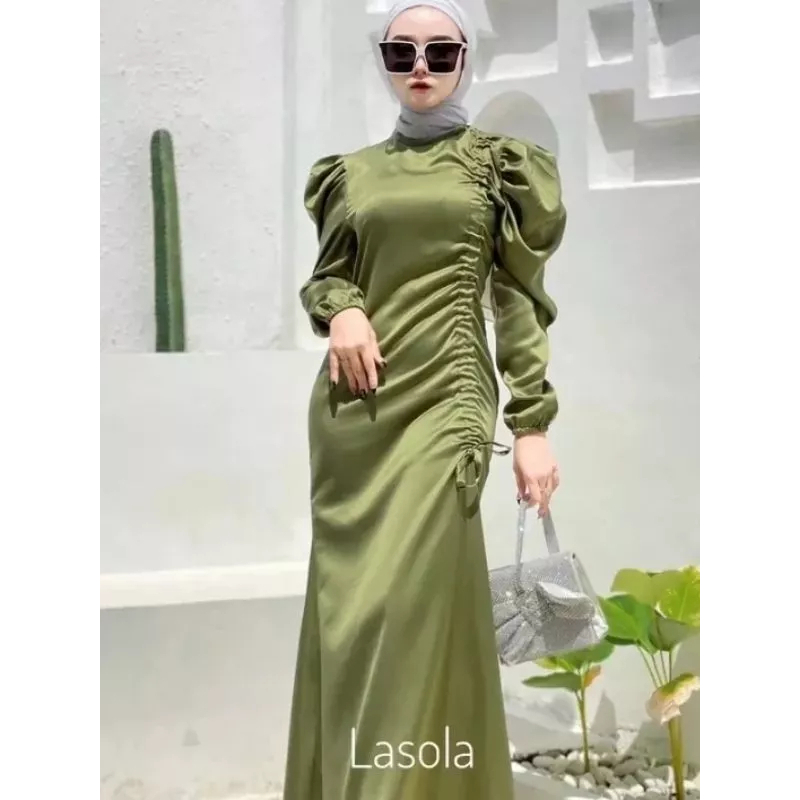 mimmosa Dress Gamis Payung Polos LD 104 110 Size M/L XL satin premium - Dress Gamis Wanita Syari Ter