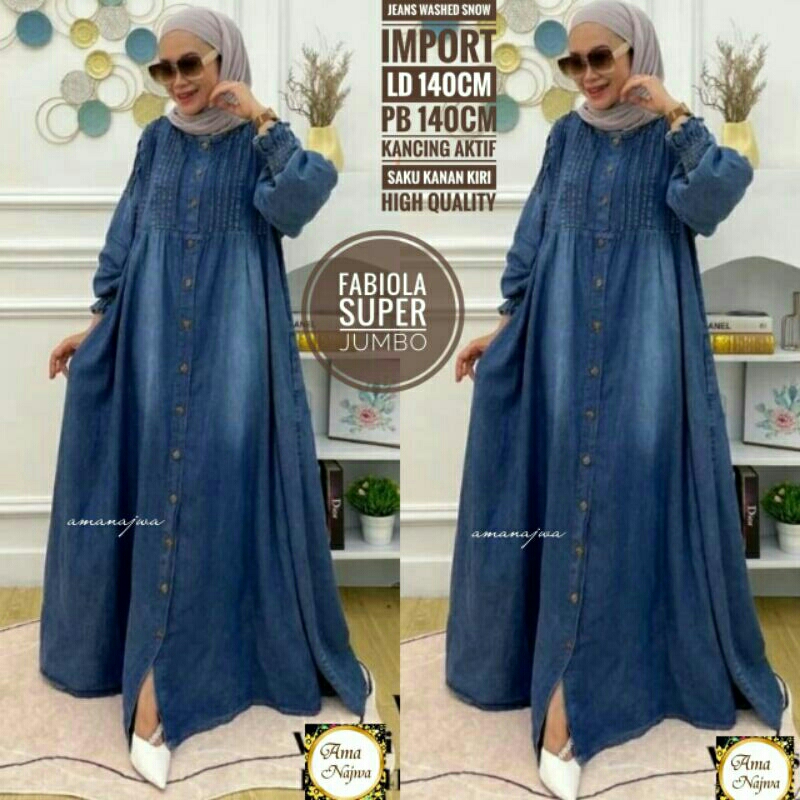Ama Najwa - Fabiola Maxy Jumbo Super Jumbo / Gamis Jeans Kancing Depan Ld 120,140 cm