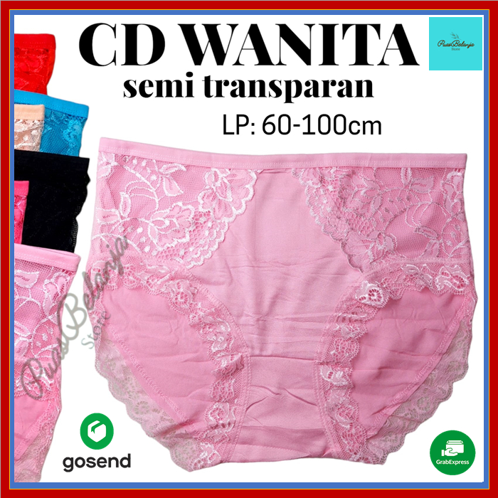 Celana Dalam Wanita Semi Transparan Renda Brukat XL | CD Wanita Lace Bunga Transparan BB 55kg