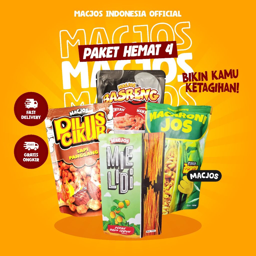 

Macjos Paket Hemat 4 Isi 4 Pcs Makanan Ringan Pedas Snack Viral Terlaris Termurah Terbaru By Macjos Indonesia Official