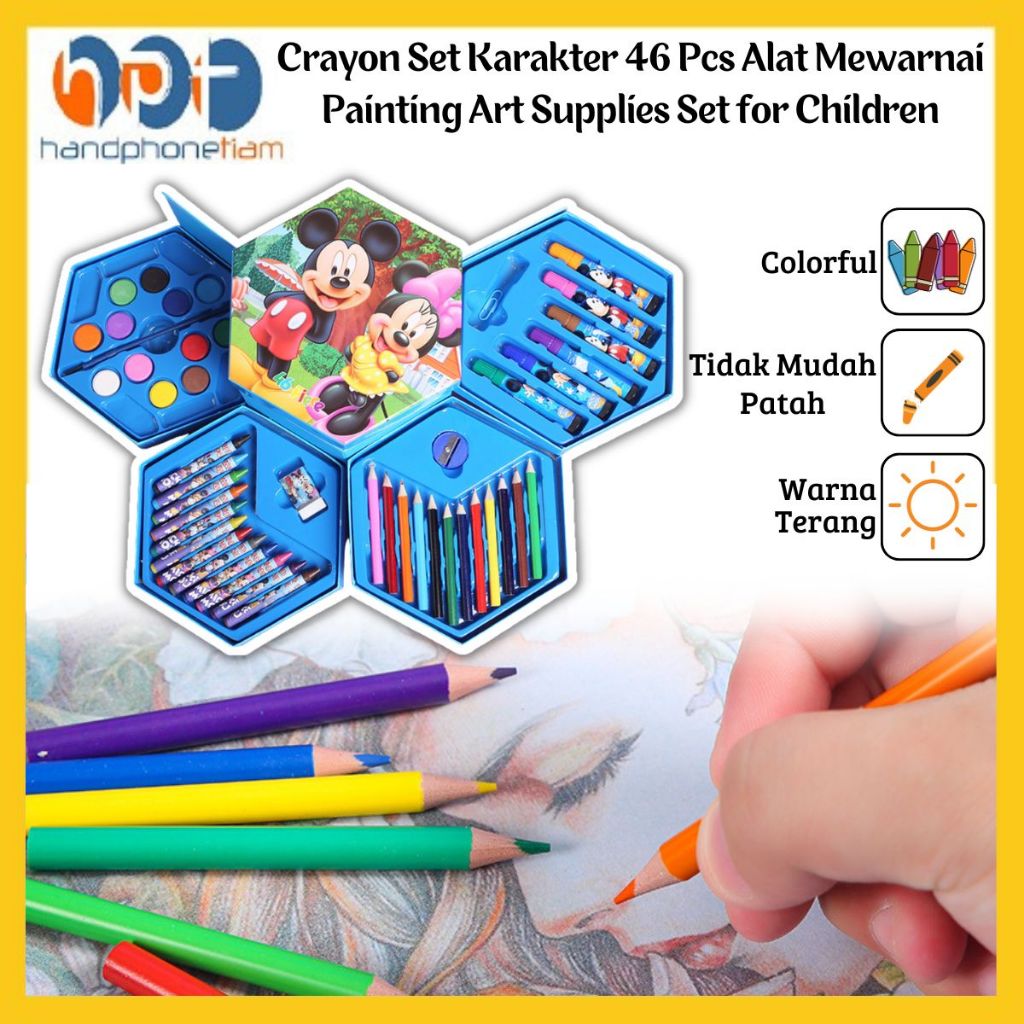 

Crayon Set Karakter 46 Pcs Alat Menggambar Melukis Mewarnai/Painting Art Supplies Set For Children/Perlengkapan Sekolah Krayon Pensil Warna Cat Air/Coloring Set Segienam