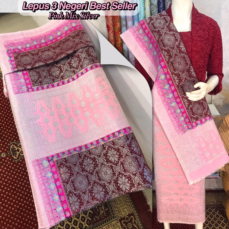 Songket Lepus 3 Negeri Best Seller Pink Mix Silver-Asli Tenun Tangan Palembang (Ilham Songket)