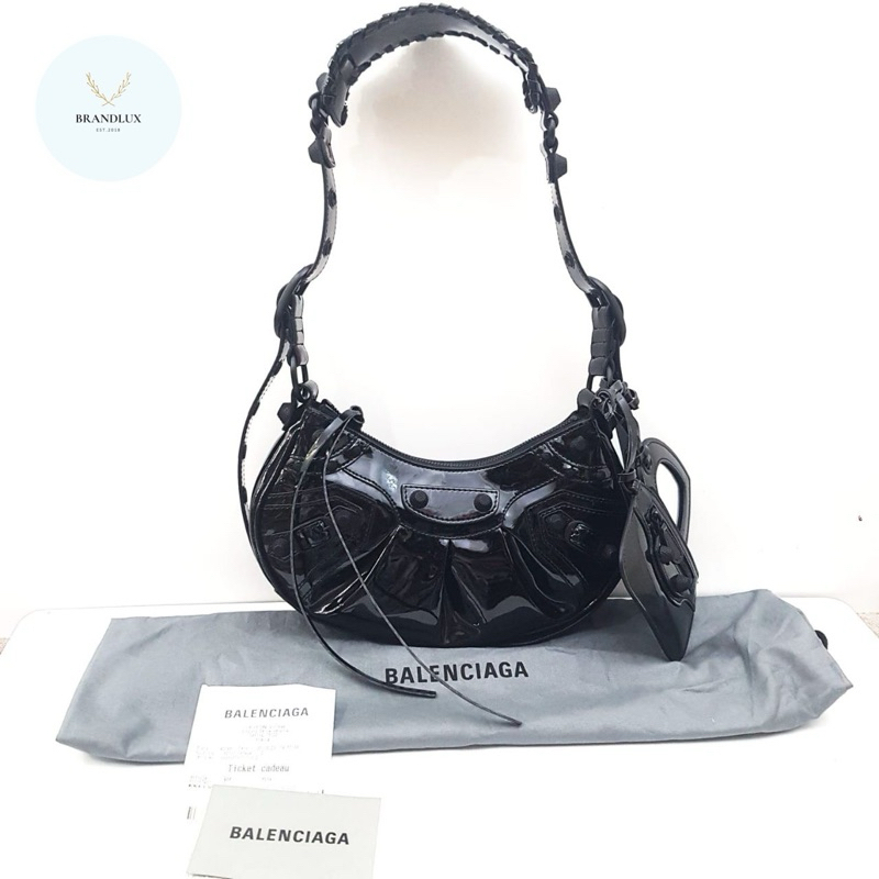 BALENCIAGA XS Neo Cagole all black leather patent