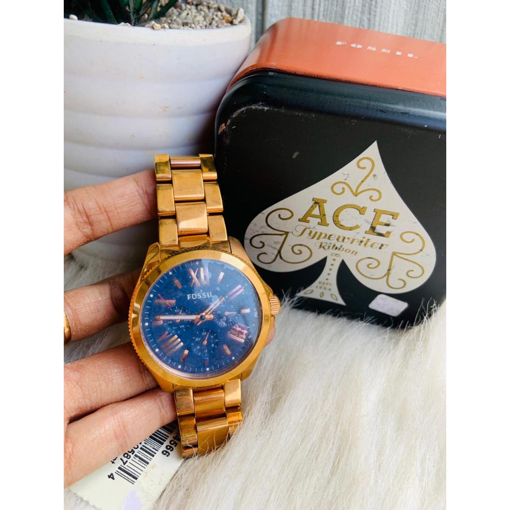 JAM TANGAN BRANDED Cecile Blue Dial Rose Gold Stainless Steel Watch AM4566