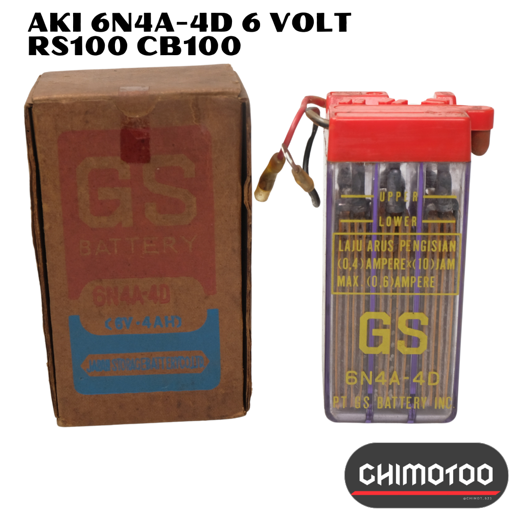 Aki 6N4A-4D 6 Volt Yamaha  Rs100 Rs 100 Ls3 L2g  Yb100  Rx100 Cb100