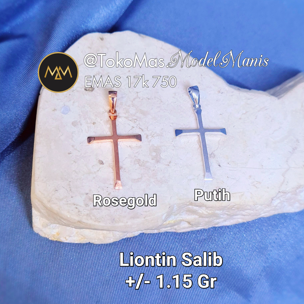 Liontin salib emas putih rosegold asli kadar 750