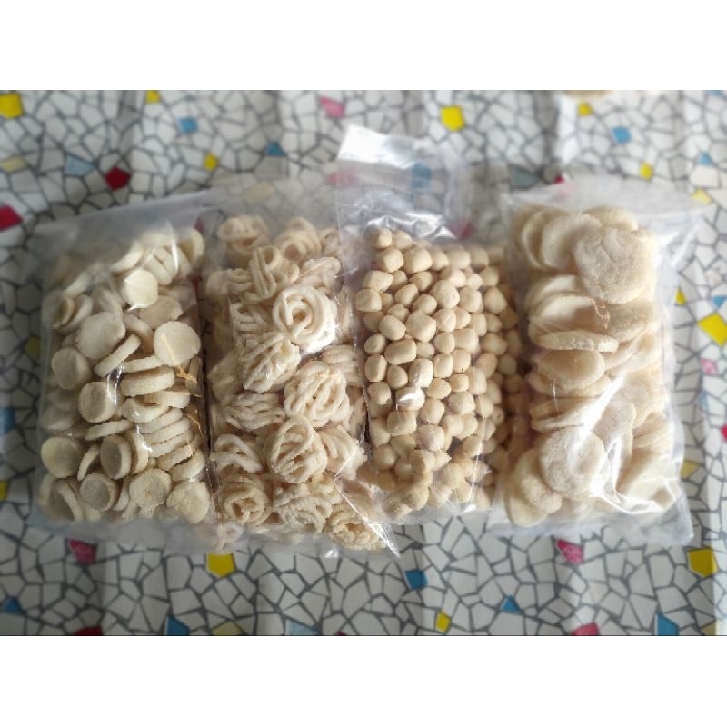 

Paket B (Kemplang Mini/Kancing, Kerupuk Sanggul mini, Getas, Kemplang Peser) 1Kg