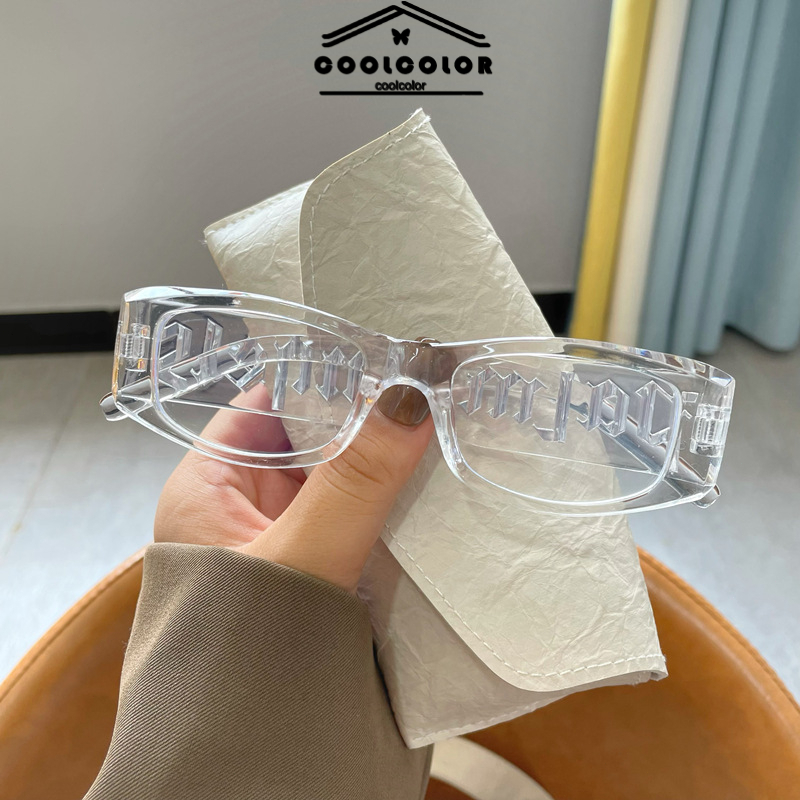 COD  Kacamata Hitam Bingkai Ungu Motif Tulisan Hiphop Punk Gaya Rock Retro Fashion Warna Untuk Pria 