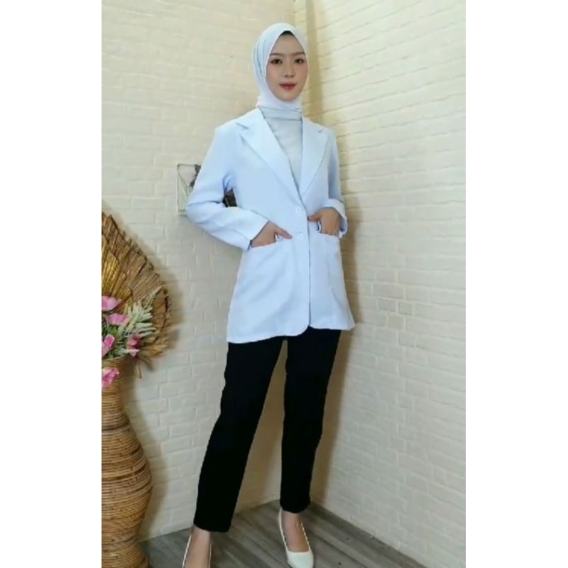 Blazer wanita putih body panjang(snelli putih muslim)