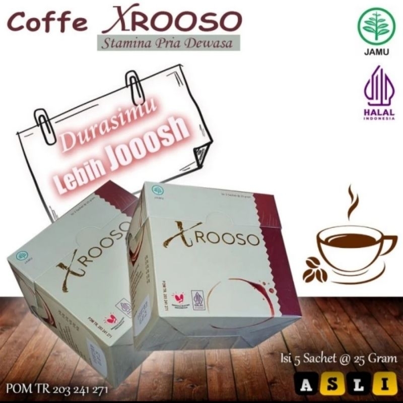 

Kopi Xrooso Isi 5 sachet @ 25 gram POM TR 203241271 ED. Juli 2025