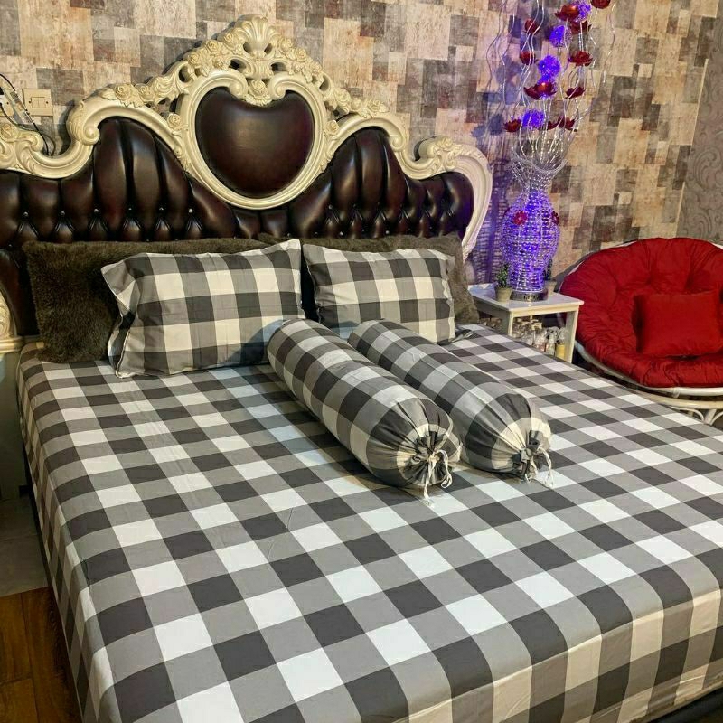 Seprei Katun Aesthetic Korea Kotak Khaki 120,160,180,200 / Sprei Gingham Korea Khaki