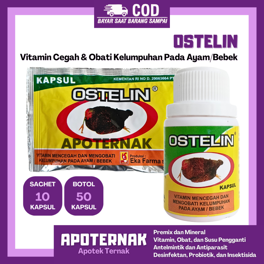 OSTELIN KAPSUL - Cegah & Obati Kelumpuhan Pada Ayam Bebek - Obat Ayam Lumpuh Ampuh - Obat Ayam Pinca
