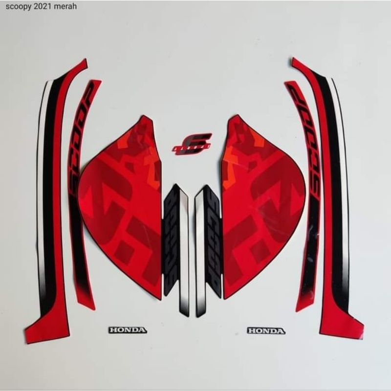 (BISA COD) STRIPING LIS STICKER STIKER BODY MOTOR STANDAR ORI HONDA SCOOPY SPORTY 2021 MERAH HITAM K