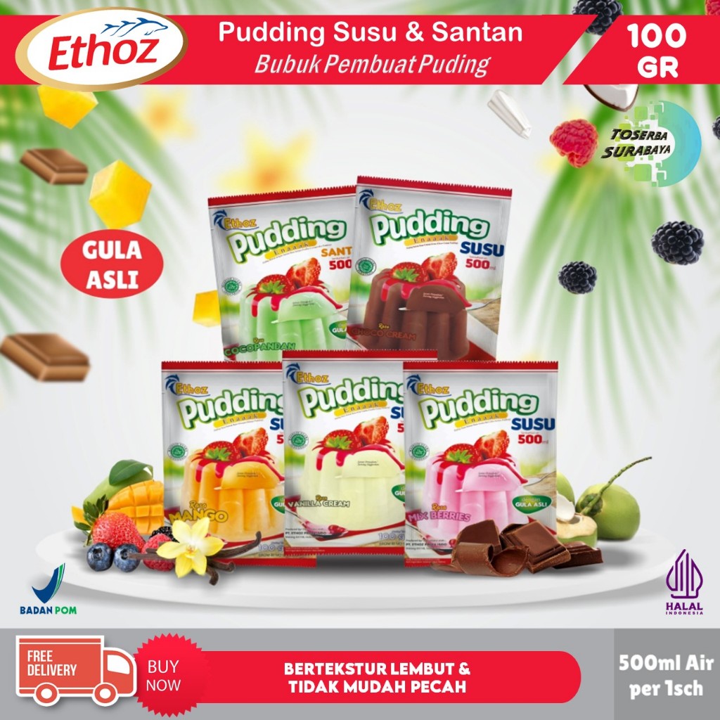 

ETHOZ PUDDING Sachet 100gr - Pudding Powder - Bubuk Puding Aneka Rasa