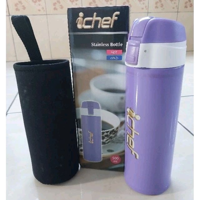 ICHEF Stainless Bottle FREE Pouch botol termos stainless steel hot cold air panas dingin 500 ml ungu