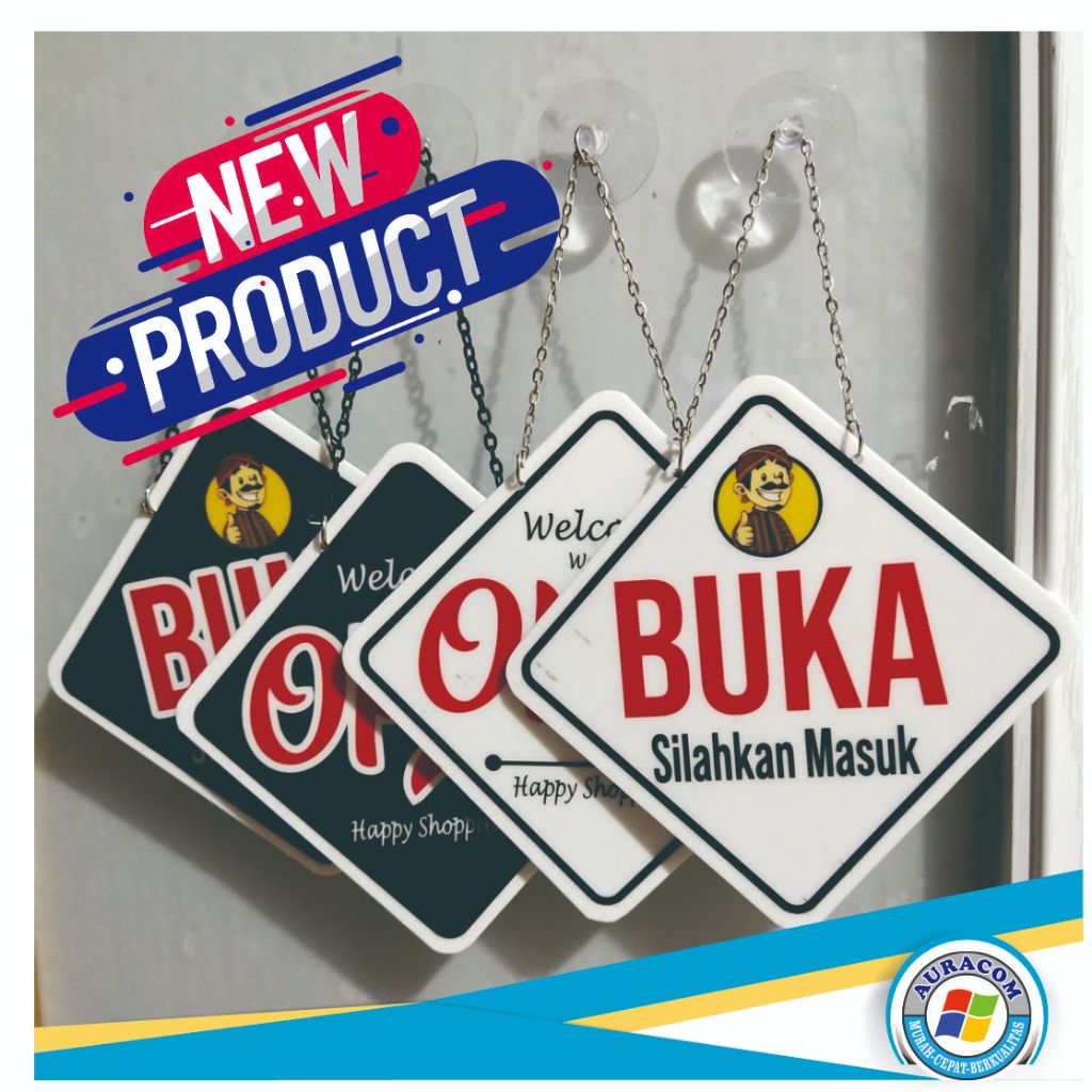 OPEN CLOSED Akrilik Persegi/ Acrylic open Closed Custom/Buka tutup(Dua sisi, Bonus Rantai, Kop Kaca)