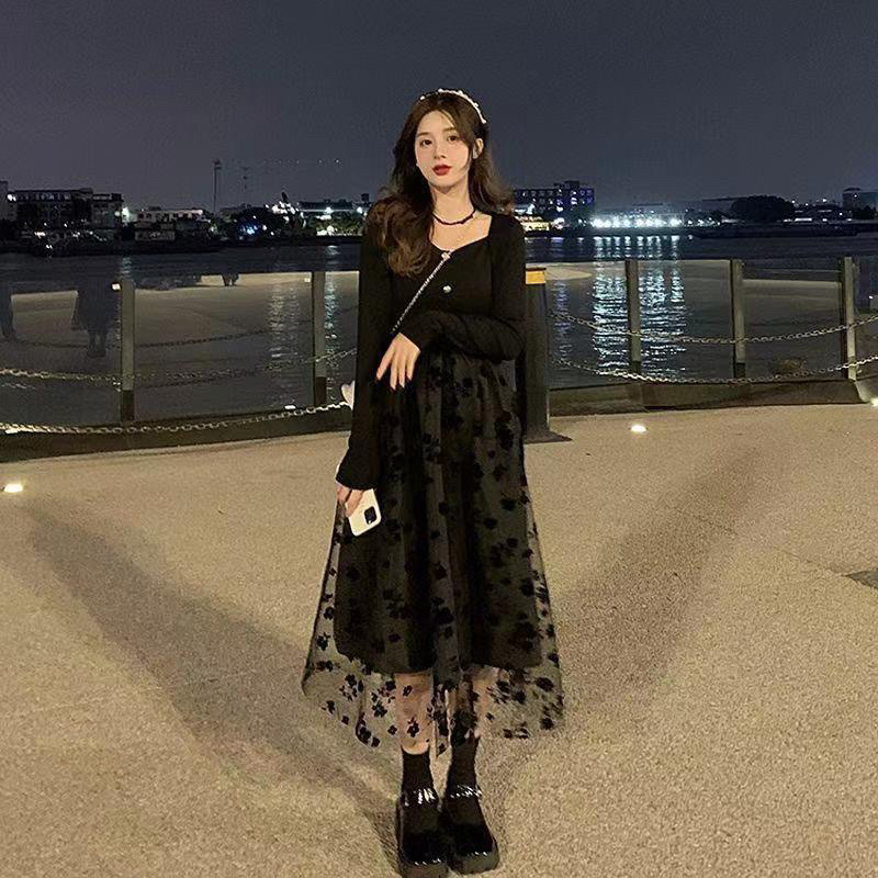 LBD Little Black Dress with Black Flower Velvet Tutu Skirt ( Dress Pesta Prom Sweet 17 Yearbook deng