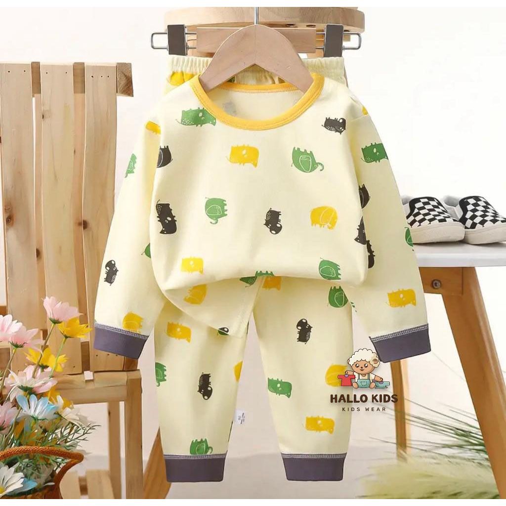 Hallokids-Setelan anak baju tidur  lengan panjang anak piyama anak motif gajah baju anak usia 1-5 ta