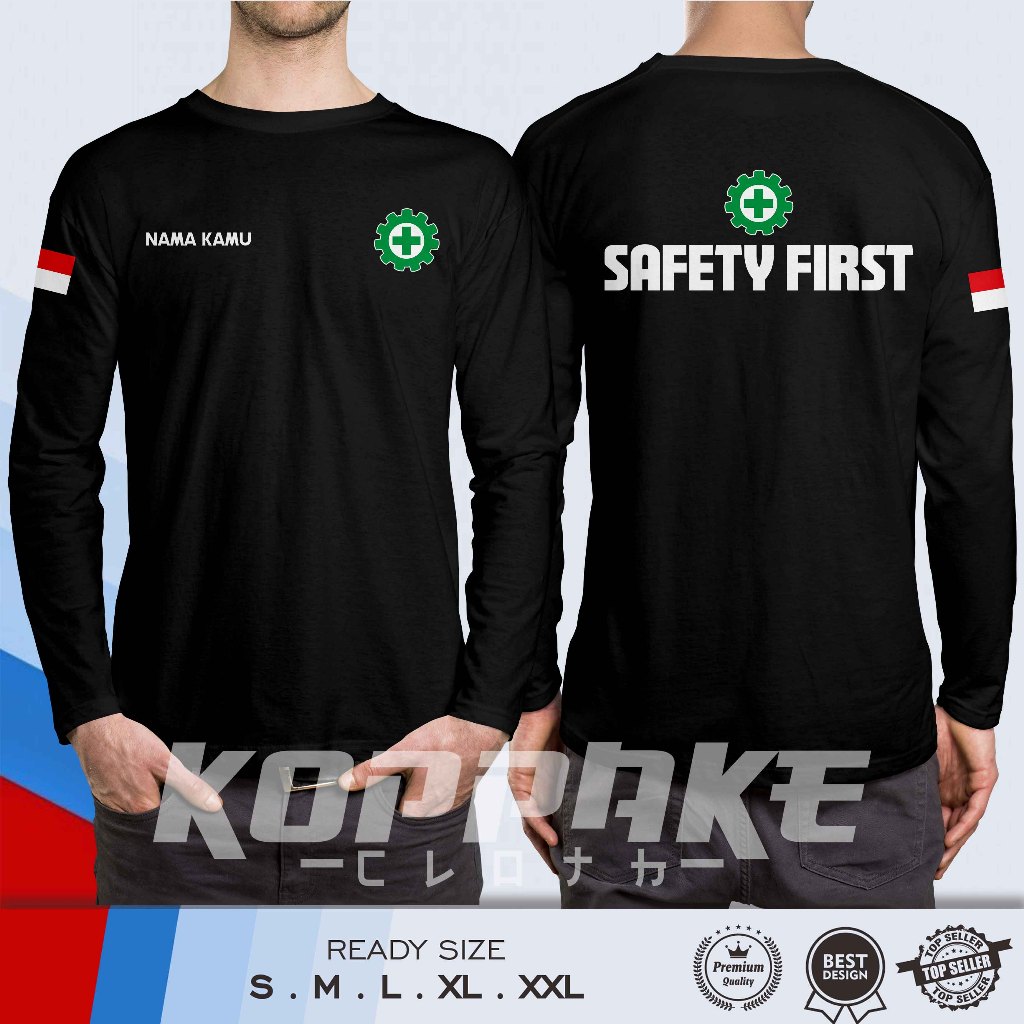Kaos SAFETY FIRST DB Gratis Nama Kamu Lengan Panjang Baju Distro