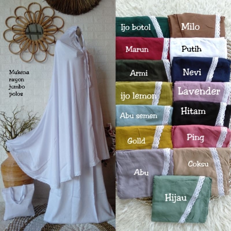 MUKENA KATUN RAYON POLOS, MUKENA CANTIK, MUKENA JUMBO, bahan rayon permium