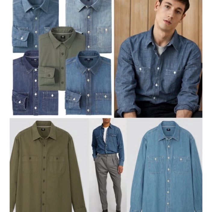 Star Seller KEMEJA PRIA DENIM UNIQLO MEN CHAMBRAY LONGSLEEVE SHIRT