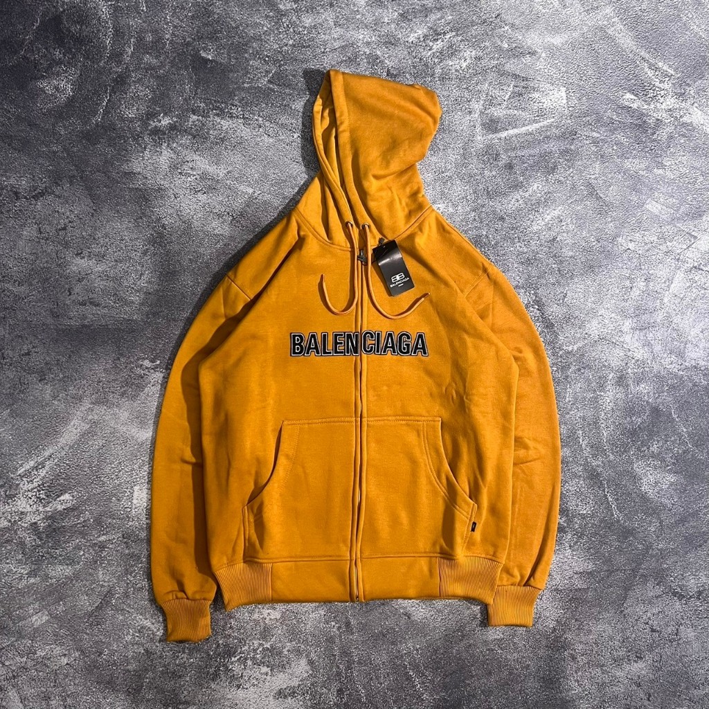 Jaket Sweater Hoodie Zipper BALENCIAGA Logo Bordir Hitam Premium Full Tag & Label
