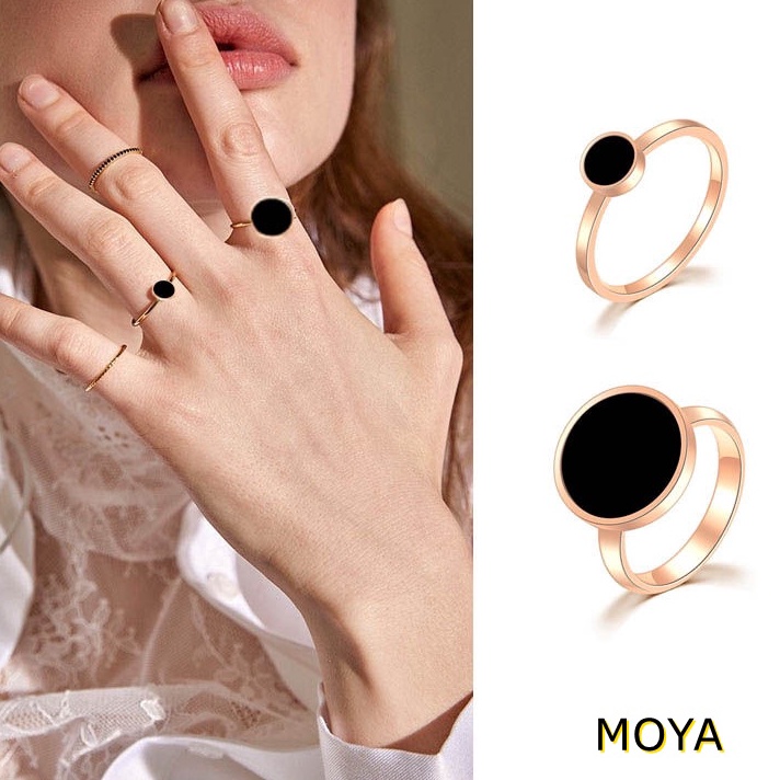 Ready Stock Cincin Titanium Wanita Premium Lapis Emas 18K Bentuk Bulat Bahan Warna Hitam Bulgar E11 