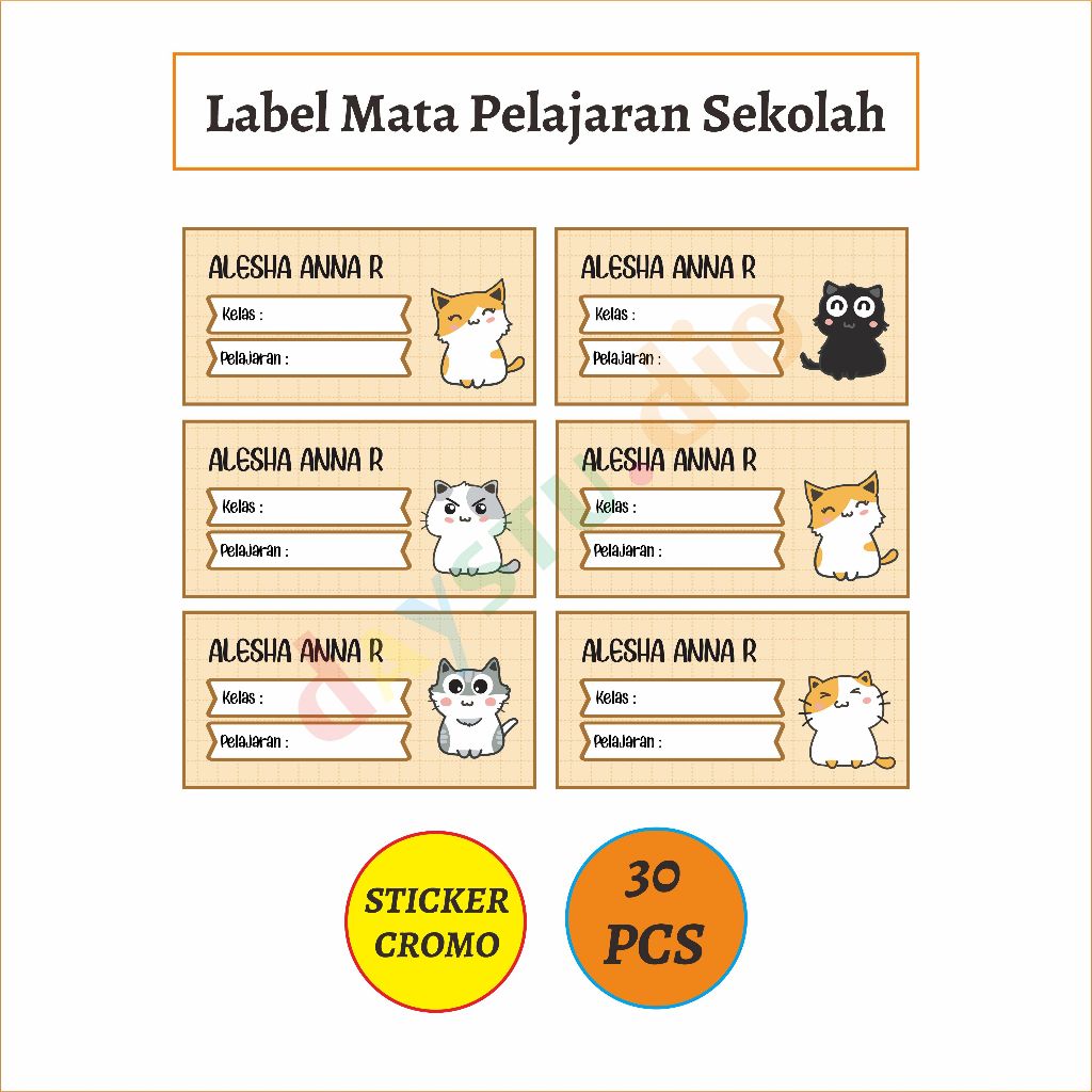 

30 PCS LABEL MATA PELAJARAN SEKOLAH KUCING STITCH