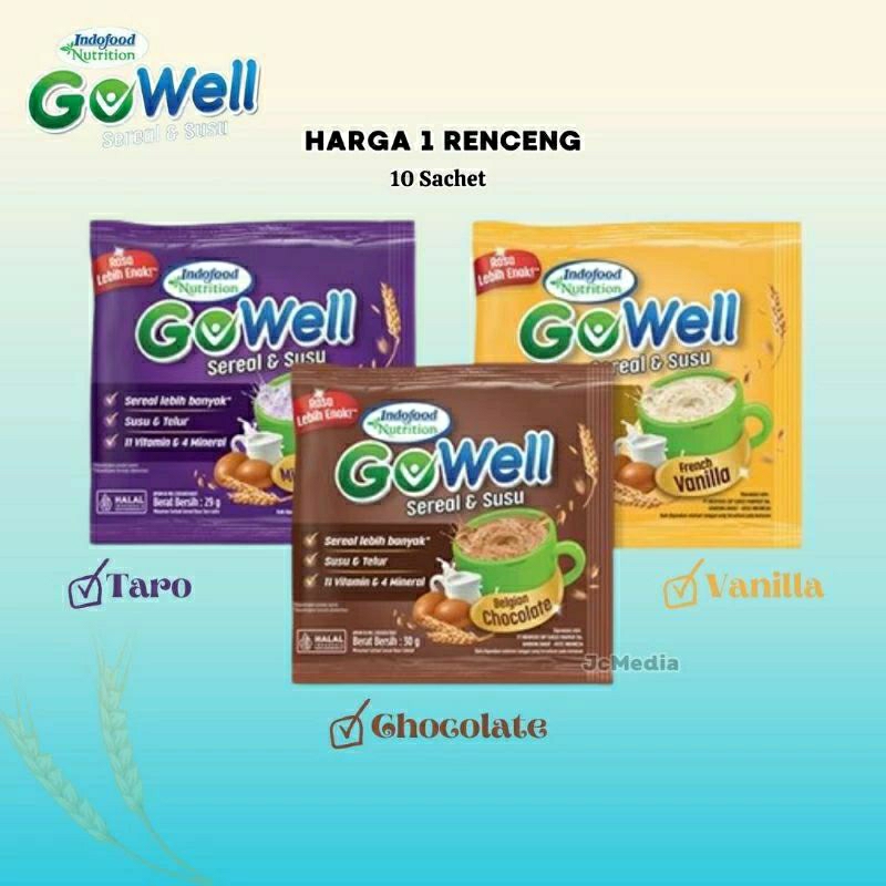 

10pcs (1 Renceng) Susu dan Sereal Gowell Kemasan Sachet 30gr Aneka Rasa