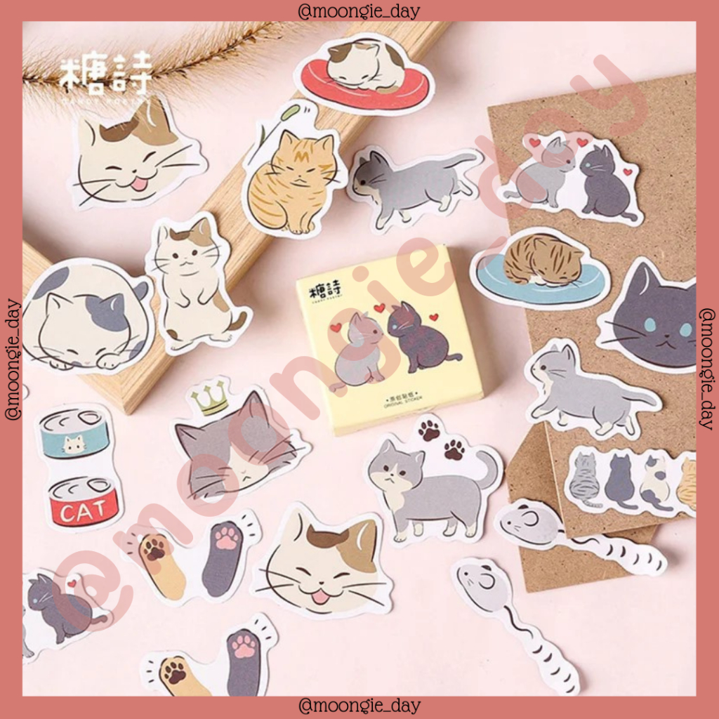 

40-45 PCS/BOX STIKER KERTAS TEMA TWO CUTE CATS LOVE WITH MICE DUA KUCING CINTA TIKUS GENDUT STICKERS BULLET JURNAL DIY DIARY SCRAPBOOK LUCU MURAH