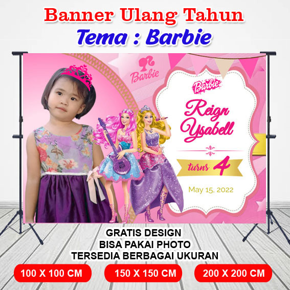 Spanduk / Banner / Backdrop Ulang Tahun Anak BARBIE