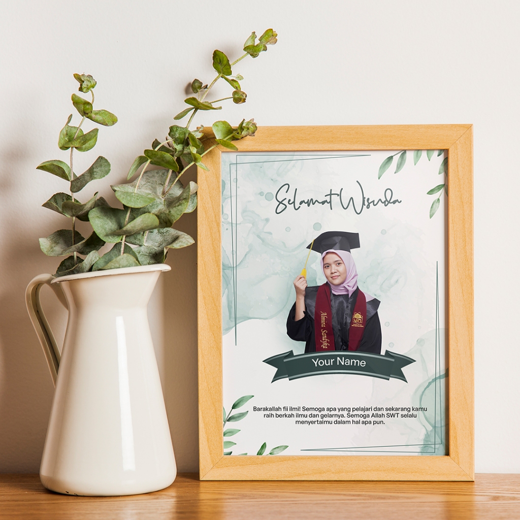 Hadiah/Kado wisuda cewek cowok frame kayu ukuran 5r free custom tulisan