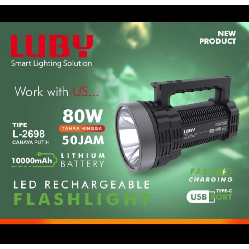 Senter Tangan Luby 2698 80 Watt / Flashlight Luby 80 Watt L 2698