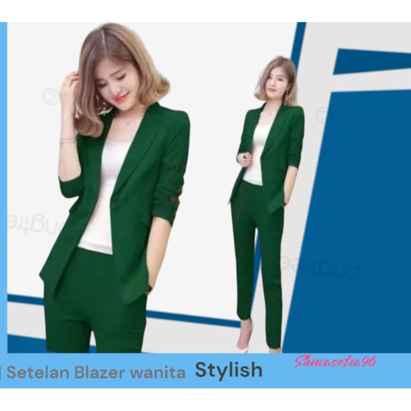 Setelan Blazer kerja Wanita Formal/Set cel 2in1 Blazer Seragaman Kerja /pakaian Outer set Atas dan b